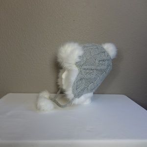 Lands' End Accessories - Lands End Woman's Gray Cable Knit Faux Fur Hat Lands' End Accessories - Lands End Woman's Gray Cable Knit Faux Fur Hat